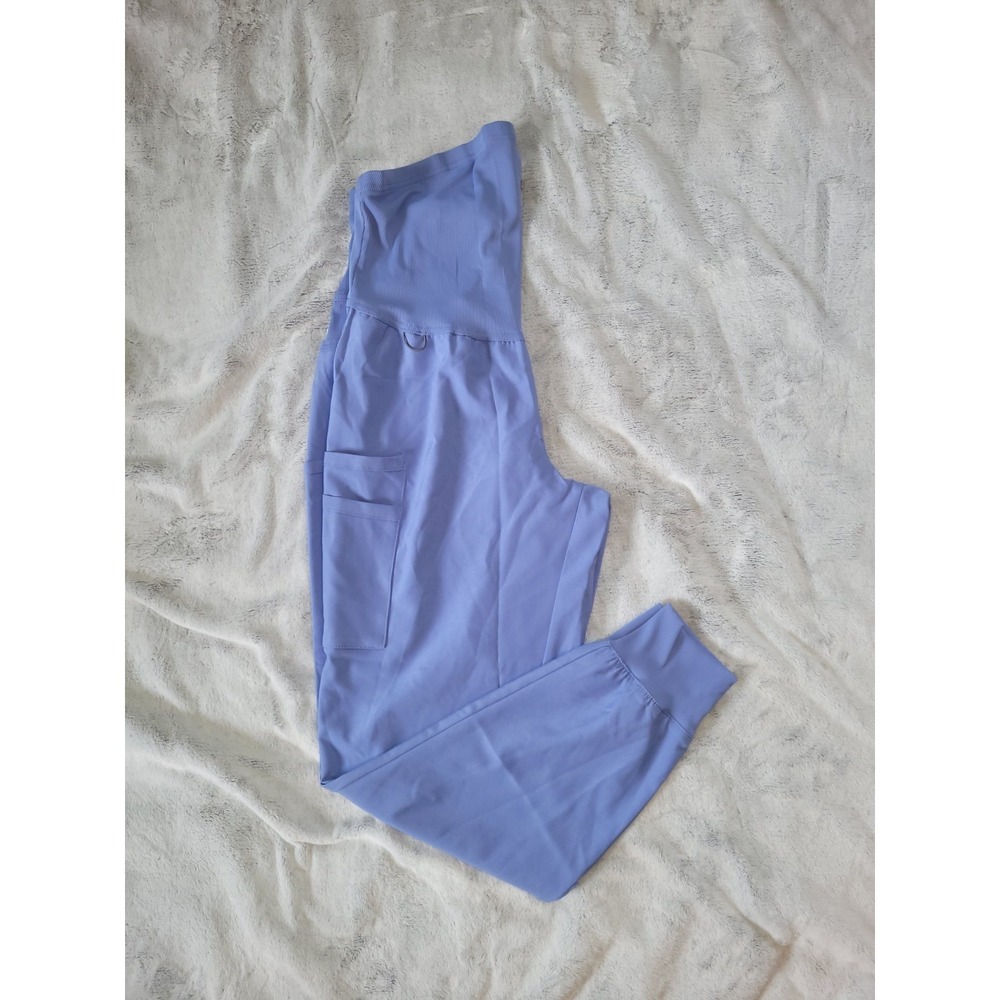Landau Womens Size Large Maternity Jogger Scrub Pants Blue Soft Fabric Pockets
